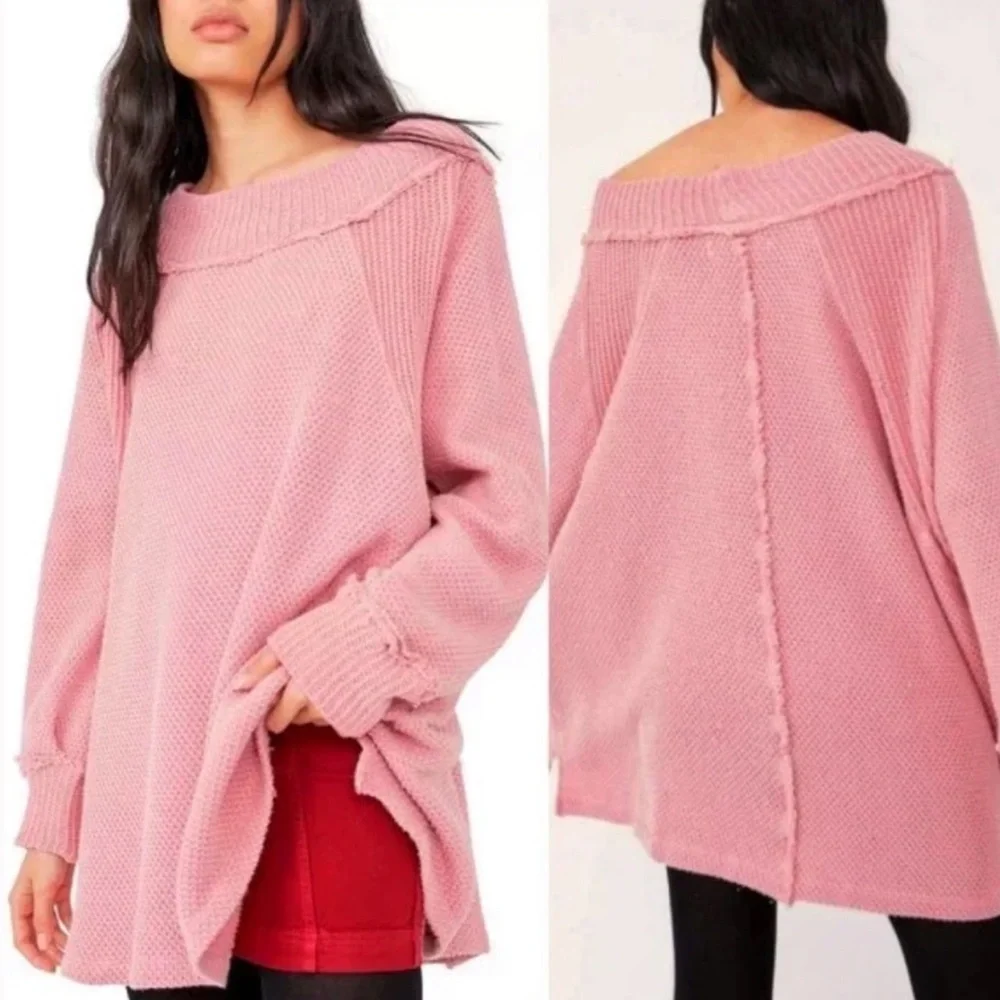 Free People We The Free She’s a Keeper Oversized Thermal Small Pink Sweater Top